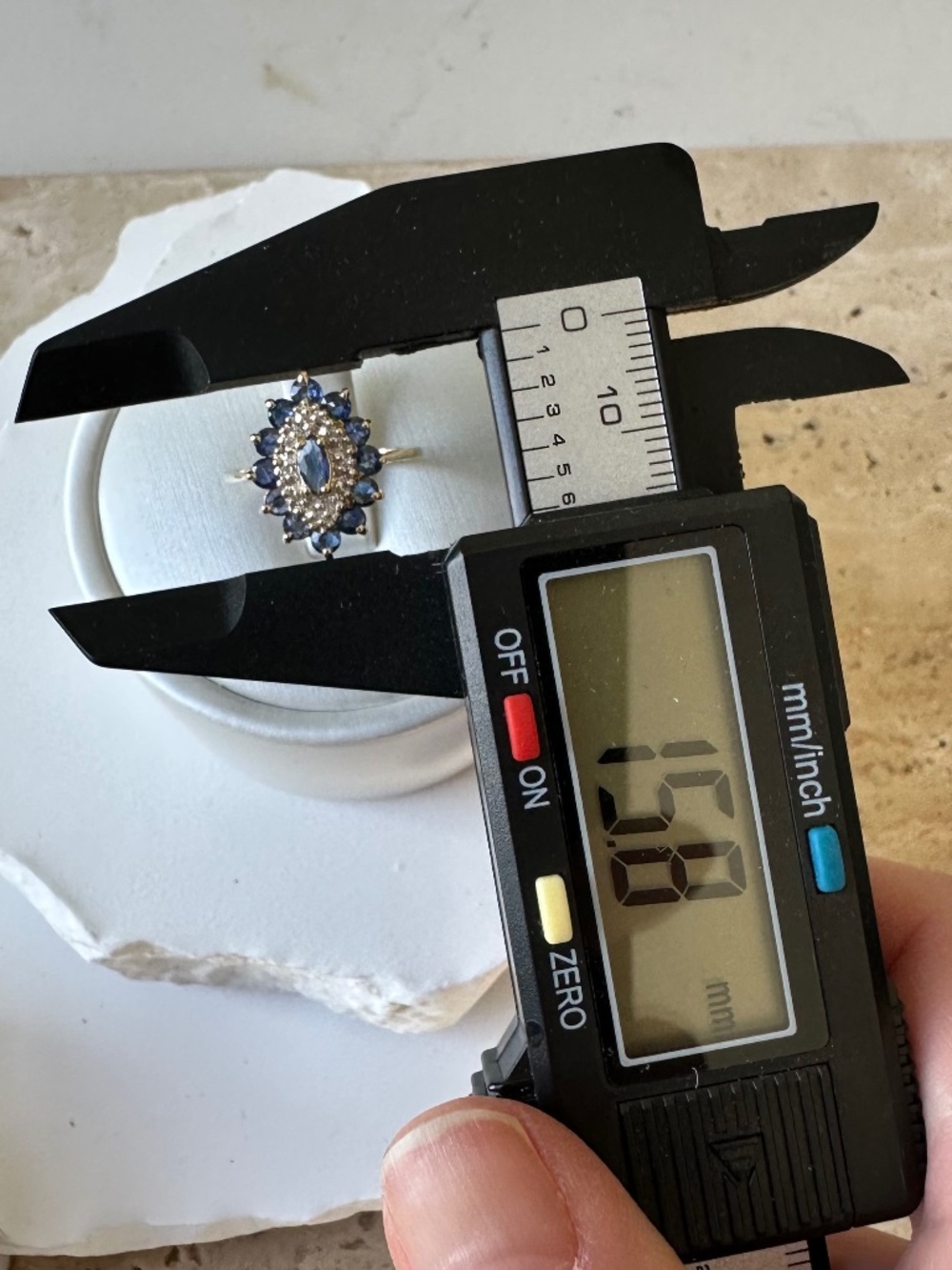 ✨ VINTAGE 14k Gold Sapphire & Diamond Double Halo Cluster Ring 💎 Size 5 - Picture 10 of 12